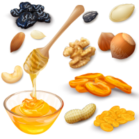 Орехи, сухофрукты, мёд
