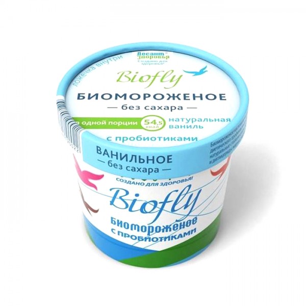 Мороженое BIOfly Натуральная ваниль без сахара с пробиотиками Десант здоровья, бум.ст, 45 г