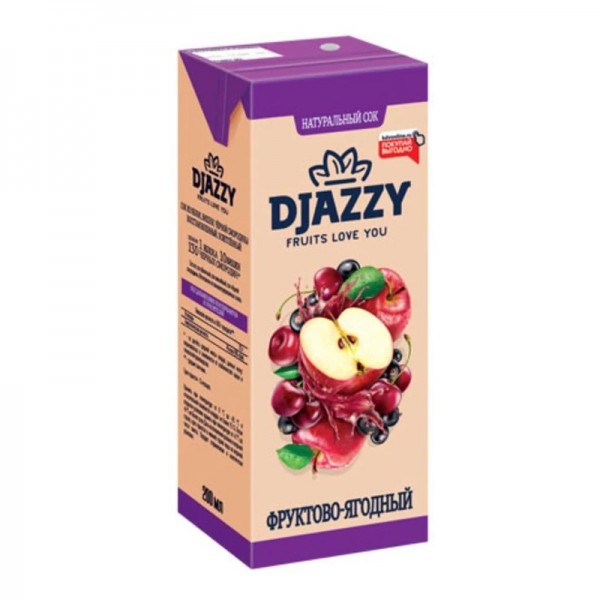 Сок фруктово-ягодный без сахара Djazzy, 200 мл