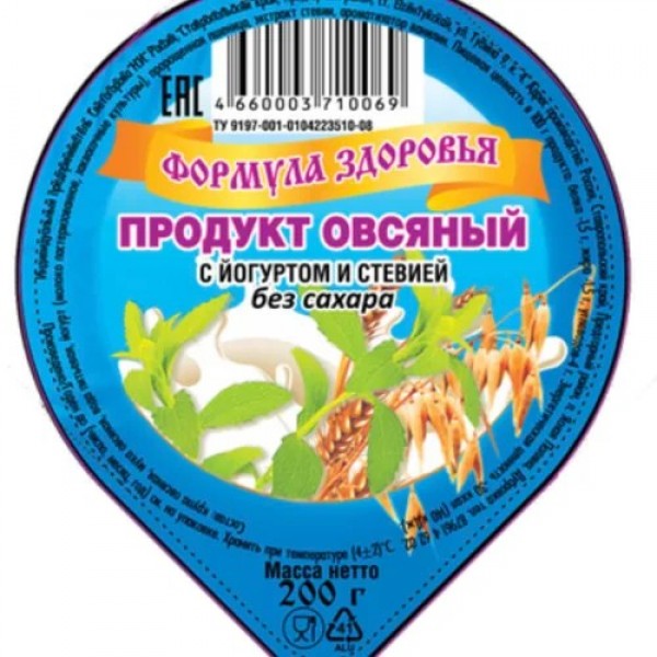 Продукт овсяный с йогуртом и стевией Формула здоровья, 200 г