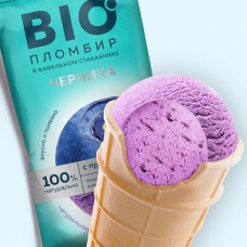 Мороженое BIO Пломбир с пробиотиками и черникой вафельный стакан, Эскимос, 80 г