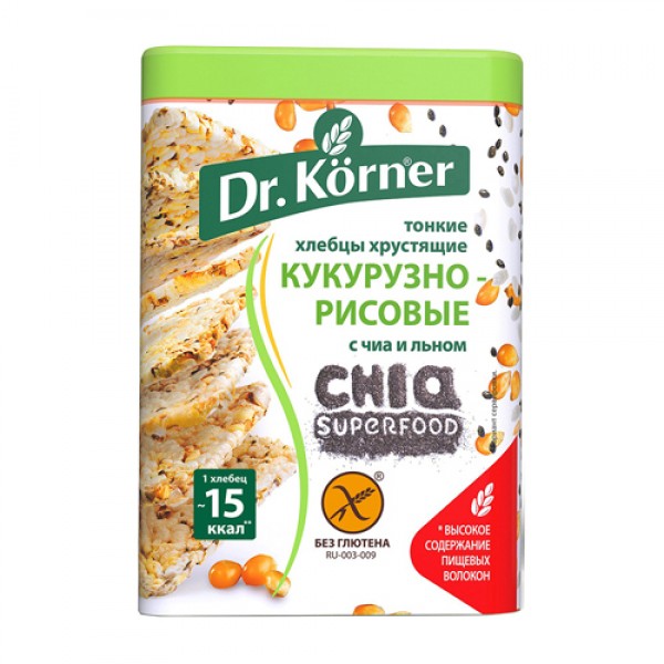 Хлебцы кукурузно-рисовые с чиа и льном хрустящие Dr. Korner, 100 г