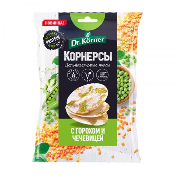 Чипсы цельнозерновые с горохом и чечевицей Dr. Korner, 50 г