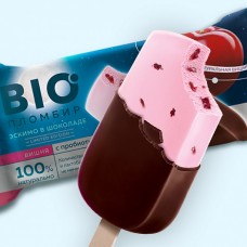 Мороженое эскимо BIO Пломбир вишня с пробиотиками в шоколадной глазури Эскимос, 70 г