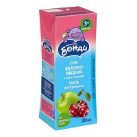 Сок Яблоко с вишней осветленный 100% без добавления сахара Бегемотик Бонди, 200 мл