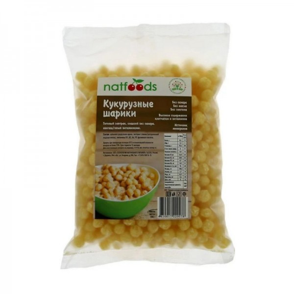 Готовый завтрак Сладкие Кукурузные шарики без глютена и сахара Natfoods, 100 г