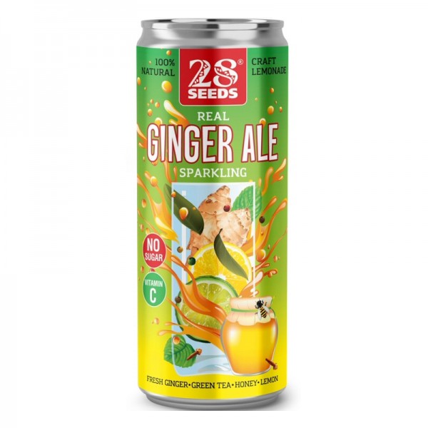 Лимонад Имбирный эль Ginger ale среднегазированный с соком без сахара 28 seeds, 330 мл