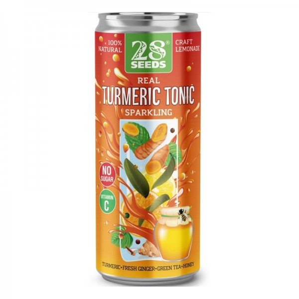 Лимонад куркуминный тоник Turmeric tonic среднегазированный с соком без сахара 28 seeds, 330 мл