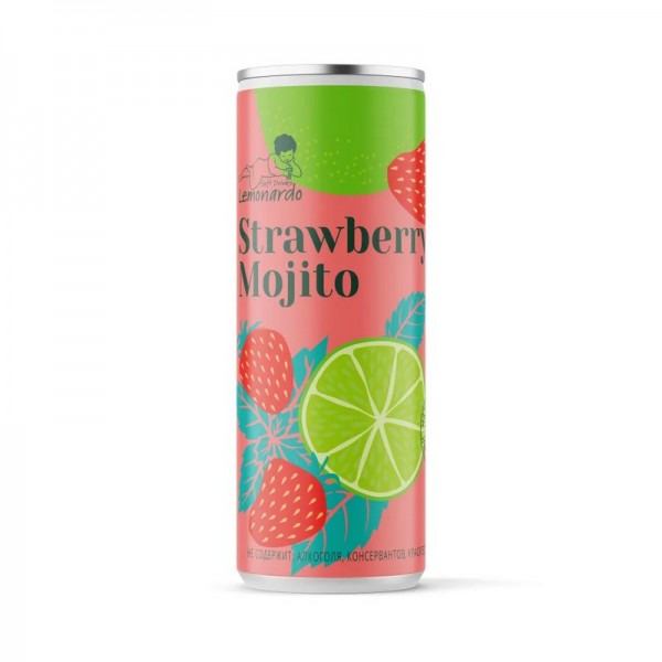 Лимонад без сахара Strawberry Mojito Клубничный Мохито Lemonardo, ж.бан, 330 мл