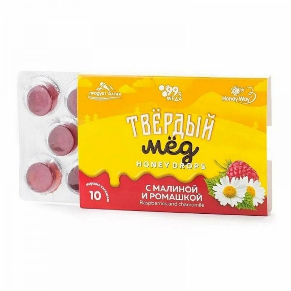 Мед твердый с малиной и ромашкой HoneyWay, 30 г