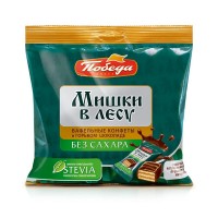 Конфеты вафельные без сахара Мишки в лесу в горьком шоколаде Победа, 150 г