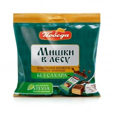 Конфеты вафельные без сахара Мишки в лесу в горьком шоколаде Победа, 150 г
